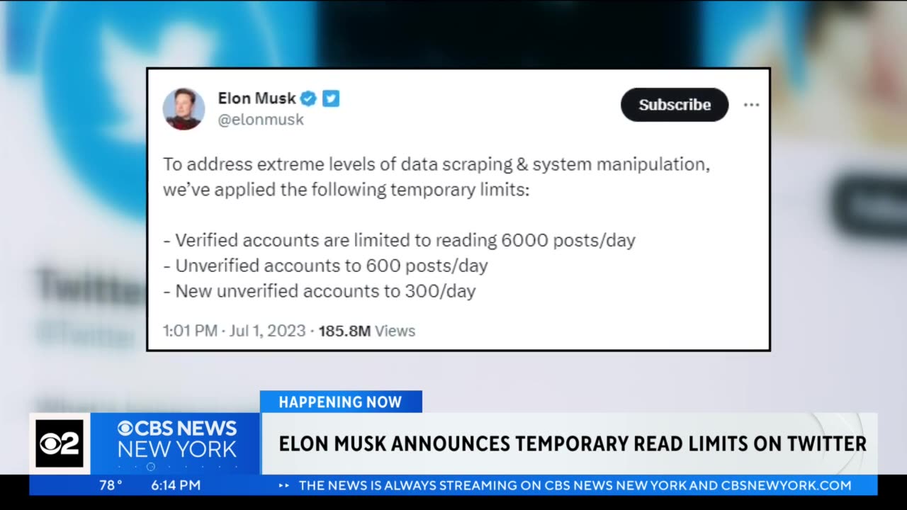 Elon Musk announces temporary read limits on Twitter