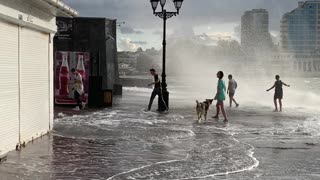 Massive Wave Splashes Pedestrians in Sevastopol