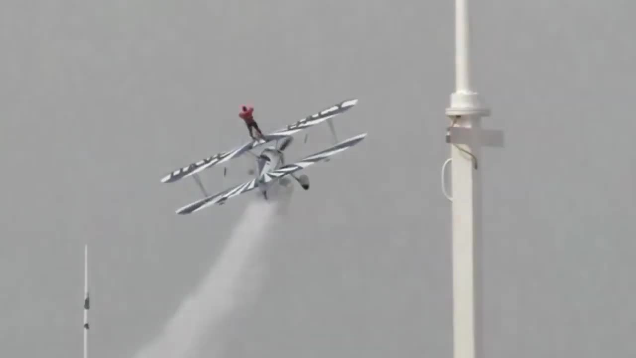 Brave Air Show Wing Walker On A Stearman Biplane