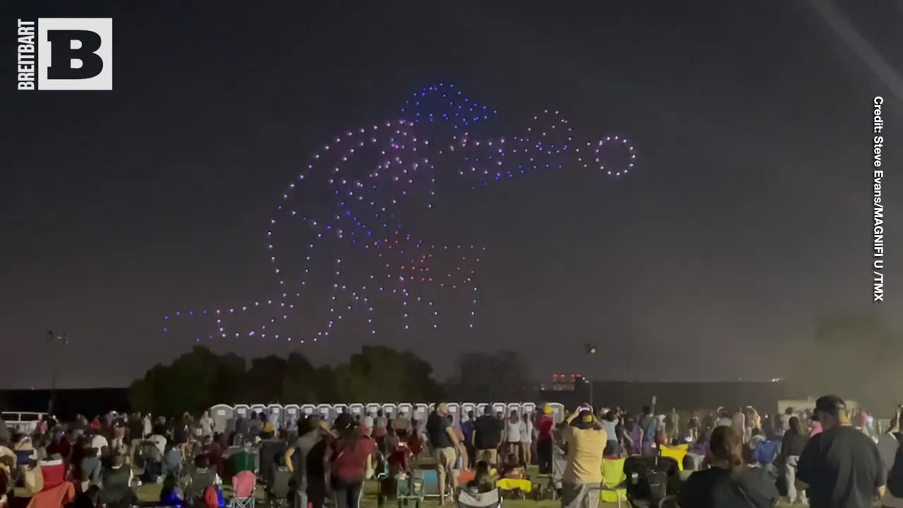 July 4 Drone Light Show Paints Scene of Baseball Pitching and Iwo Jima Flag Raising