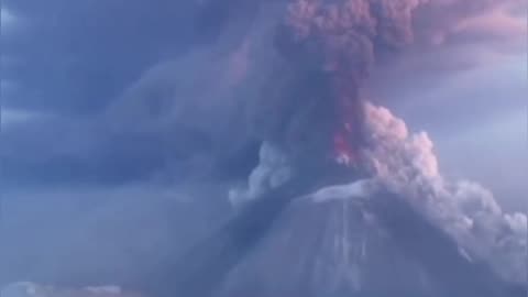 Klyuchevskaya volcano in Kamchatka Russia spewing purple ash