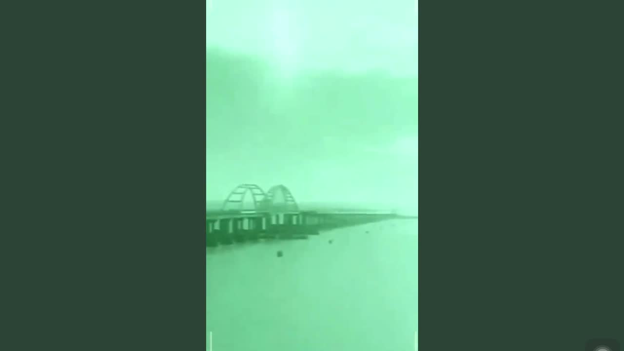 A video posted on telegram shows 2 missiles hitting the Crimea/Russia bridge.