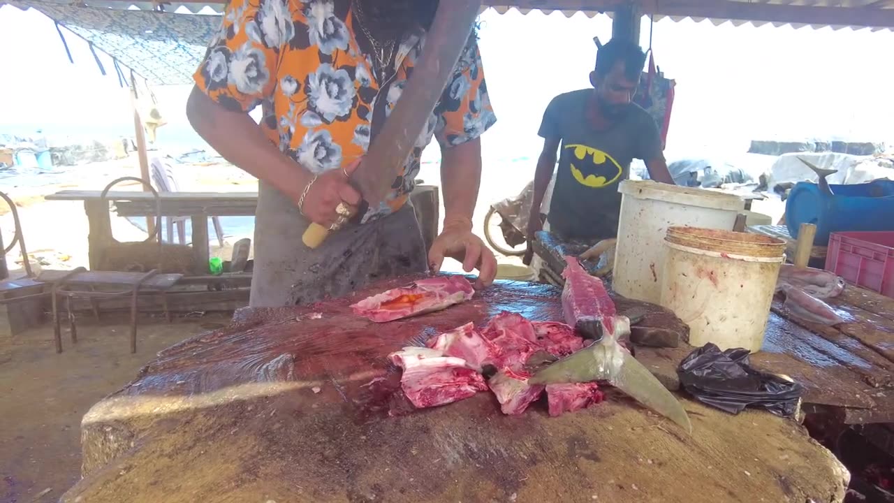 Huge Trevally Fish Cutting Skills