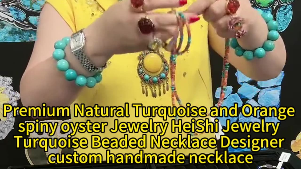 GN-20241011-08 Premium Natural Turquoise and Orange spiny oyster Jewelry HeiShi Jewelry Turquoise