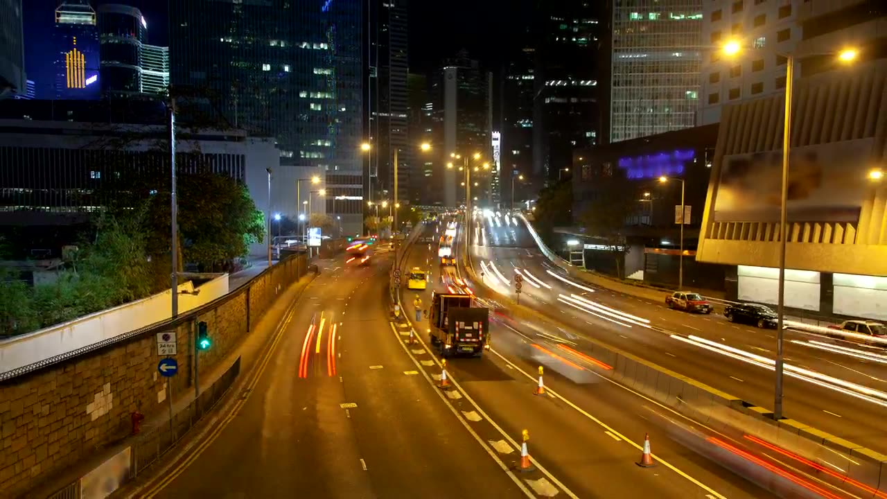 Hong Kong night traffic in fast motion