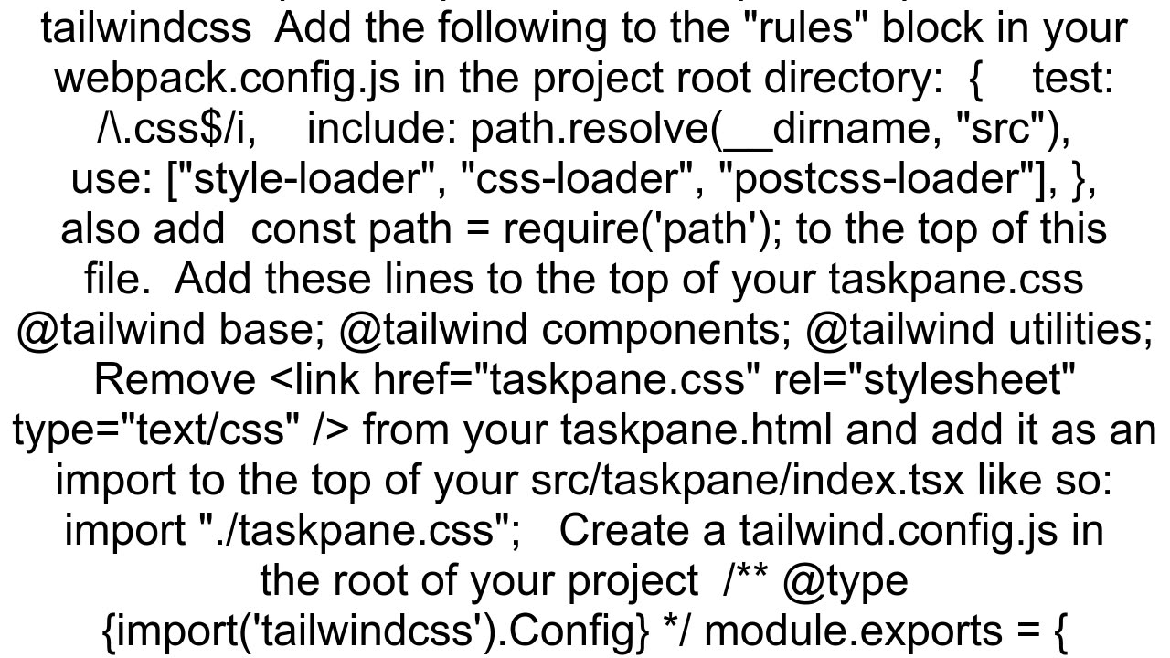 How to setup Tailwind CSS with a React Microsoft Office Addin created with Yeoman Generator
