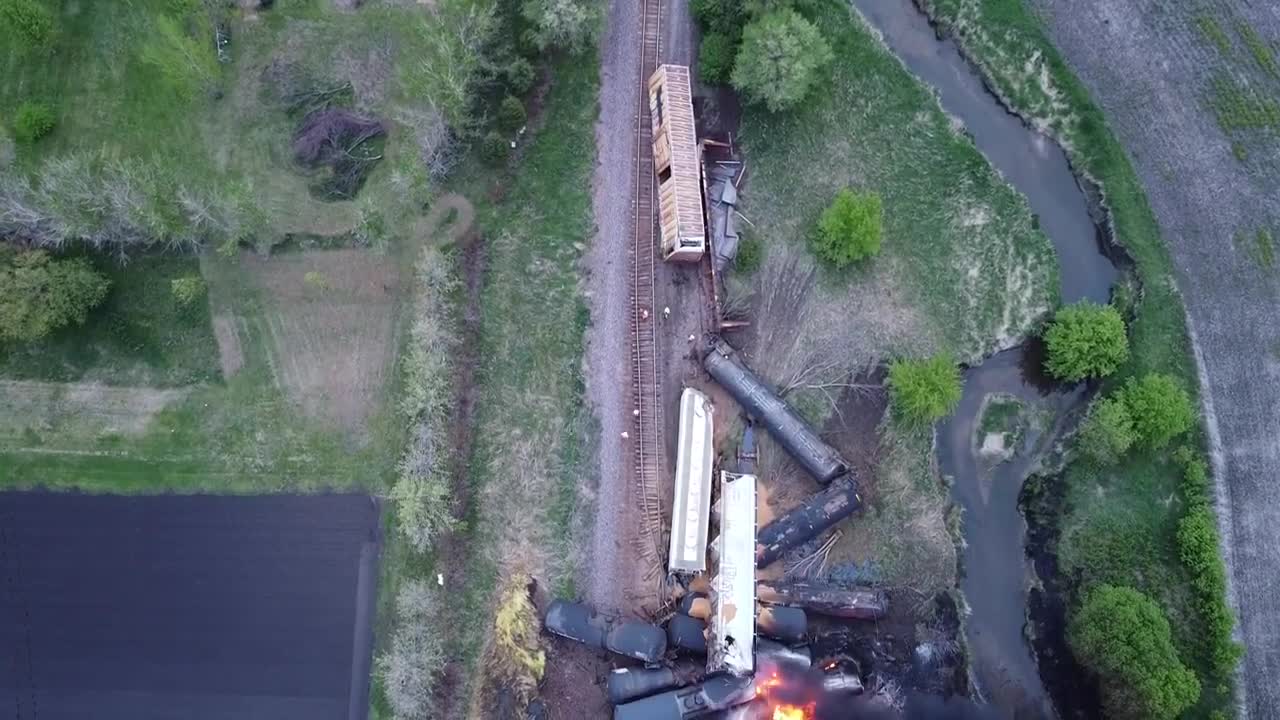 Derailed Train Burns on Railroad After Terrible Accident