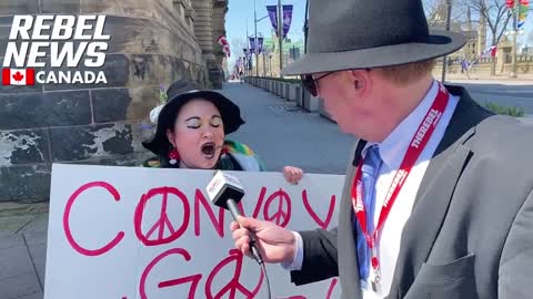 Ottawa, Canada: Rolling Thunder counter-protester explains why she is protesting