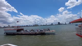 blue sky, White clouds beautiful Mekong River