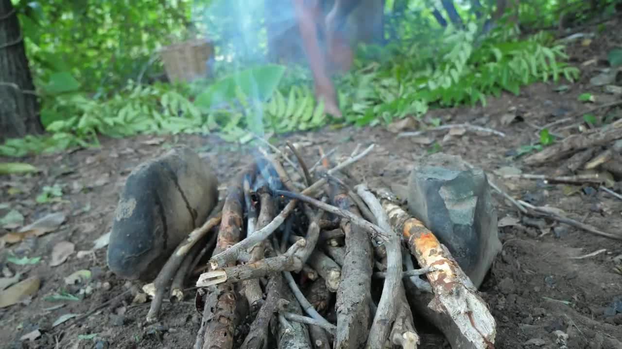 Shrimp eating in jungle, cooking on a rock | Primitive Wildlife-11