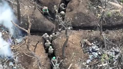 Bakhmut. Birdseye view of a trench battle between Russian and Ukrainian forces.