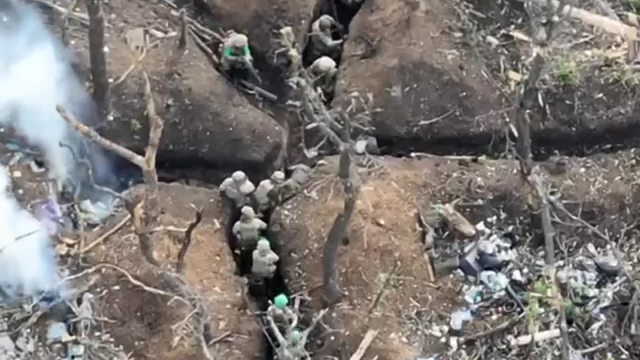 Bakhmut. Birdseye view of a trench battle between Russian and Ukrainian forces.