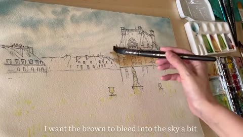 Sketching & painting a Parisian garden | ASMR relaxing ink & watercolor(no talking)