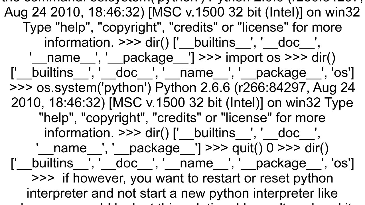 Is there a way to restart or reset the python interpreter within a python doctest