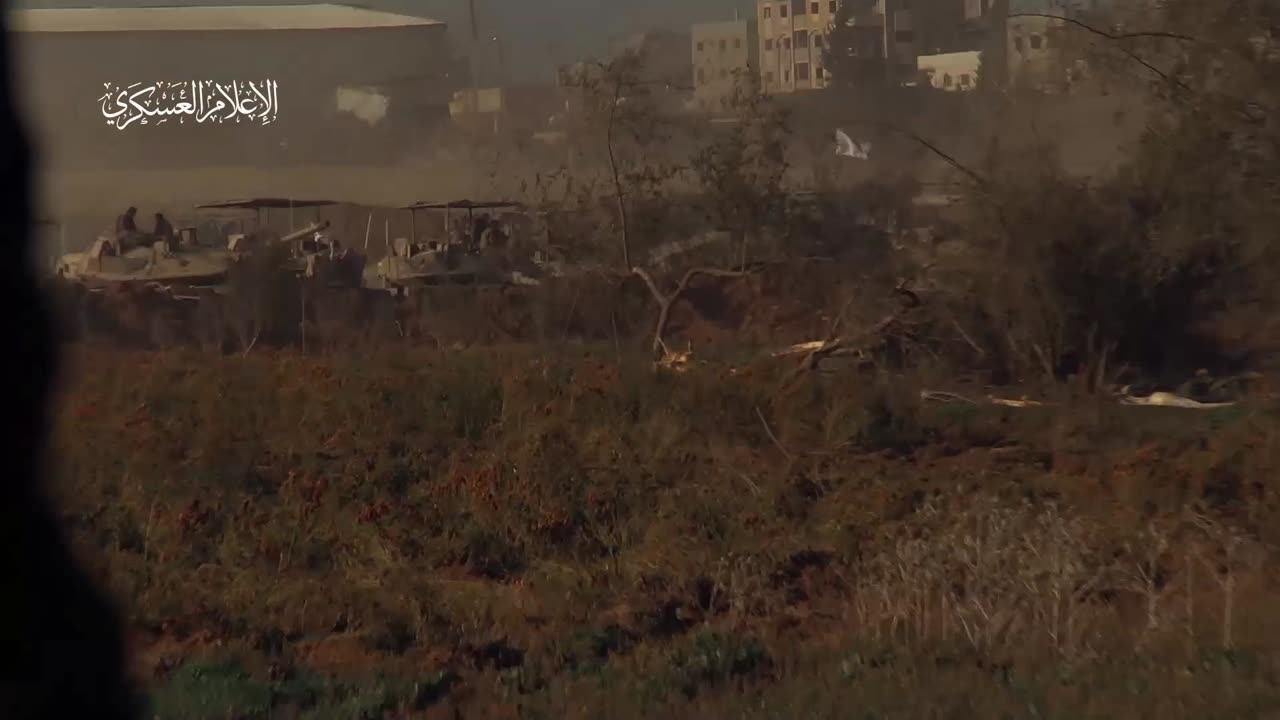 Al-Qassam Mujahideen clashing with enemy vehicles and soldiers on the Gaza City fr