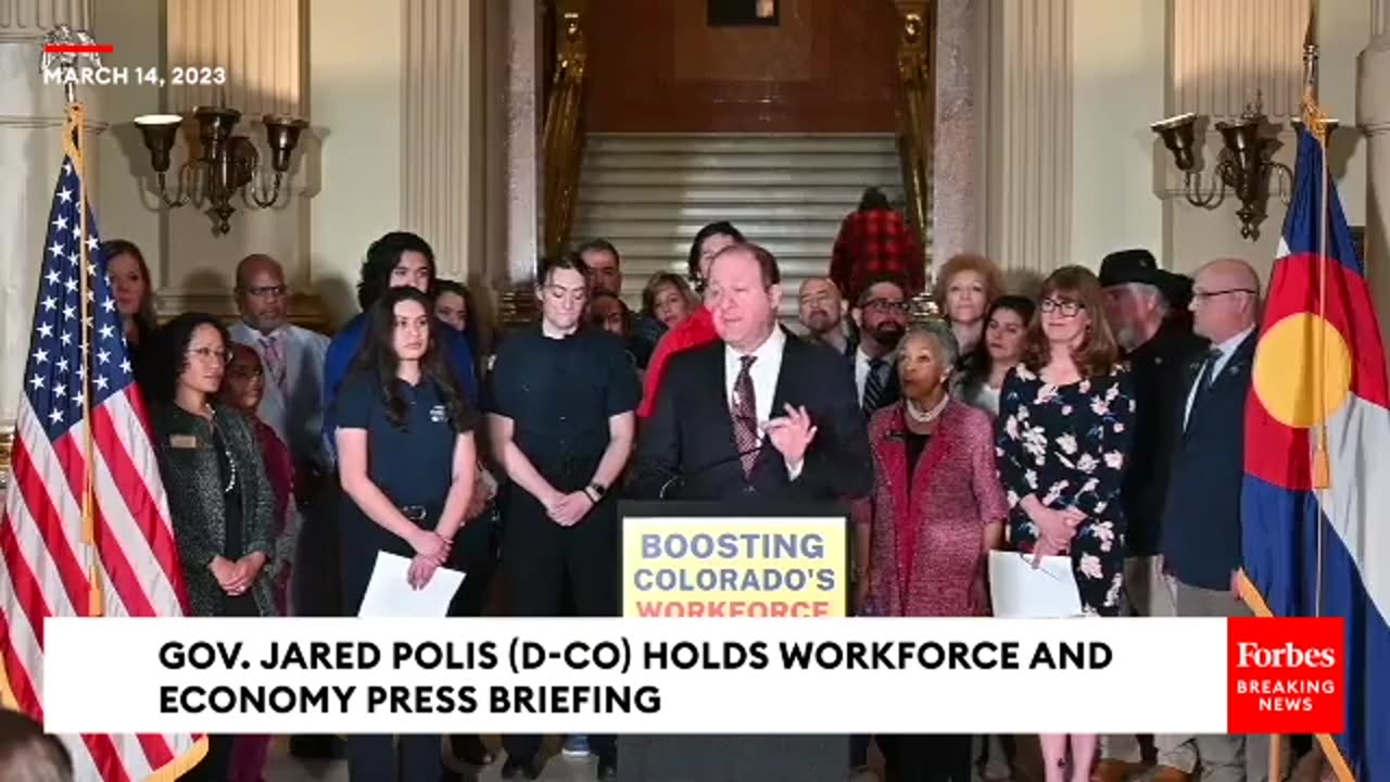 Governor Jared Polis Holds Press Briefing About Colorado's Workforce And Economy