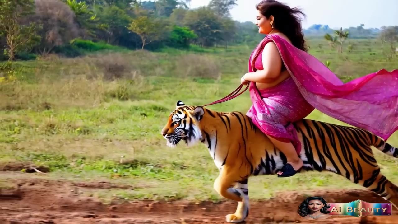 Indian Woman's Bold Ride on The Royal Bengal Tiger.