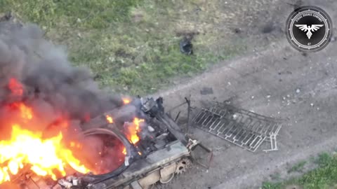 Massive Detonation of a Russian Tank Hit by a Drone