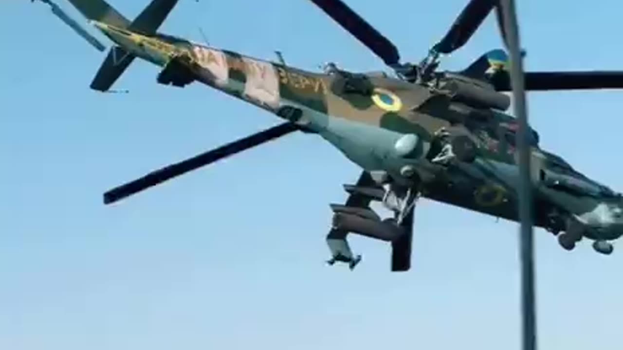 Ukrainian Mi24 Helicopters Firing on Russin Positions