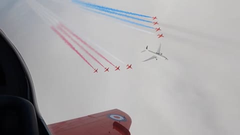 Red Arrows fly with RAF Poseidon sub-hunter