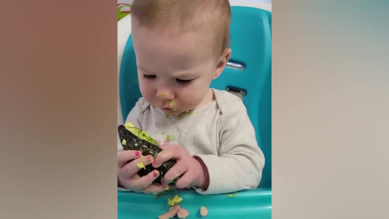 Try Not To Laugh : Baby Eating Fruit For The First Time | Funny baby video-14