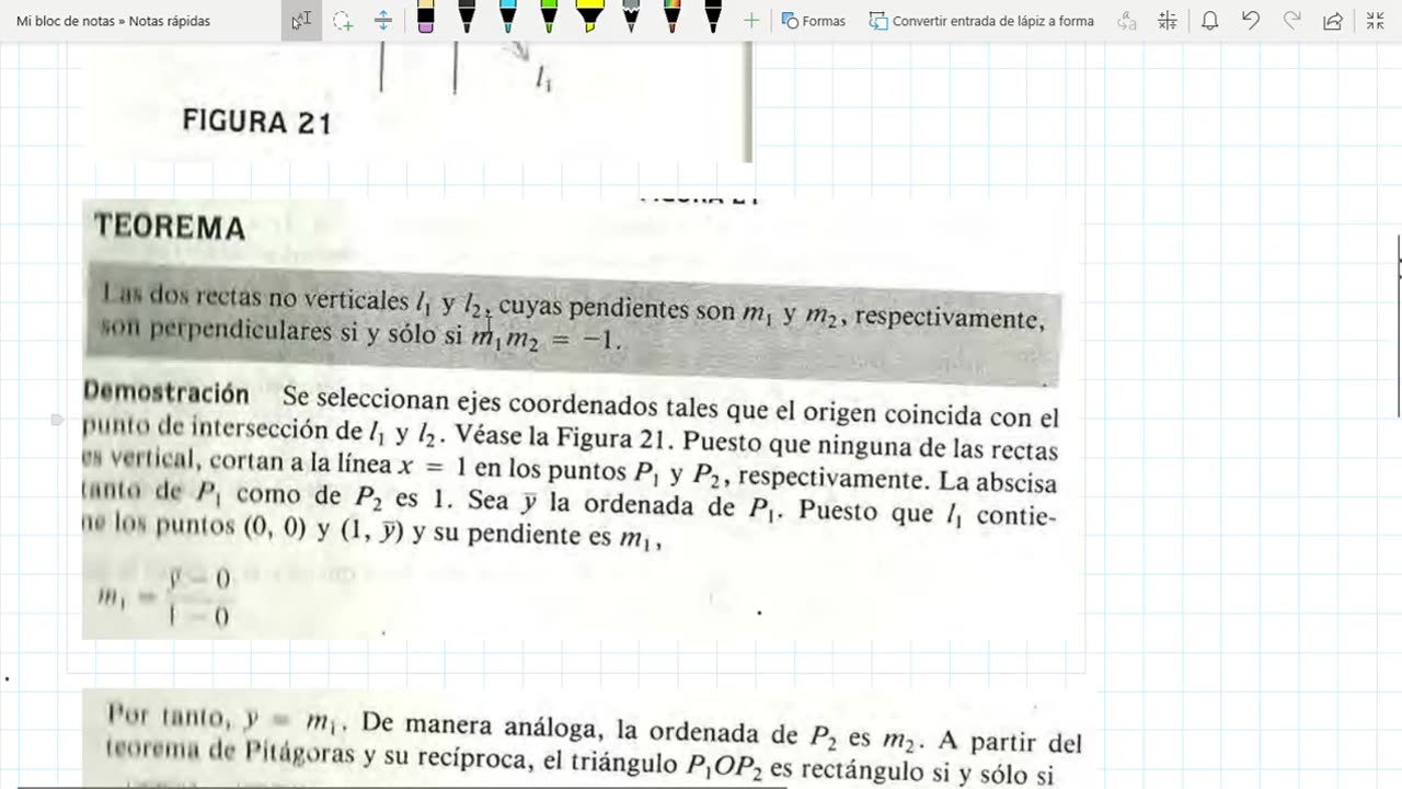 Demostración el producto de dos pendientes perpendiculares entre sí, no vertical es igual a -1.