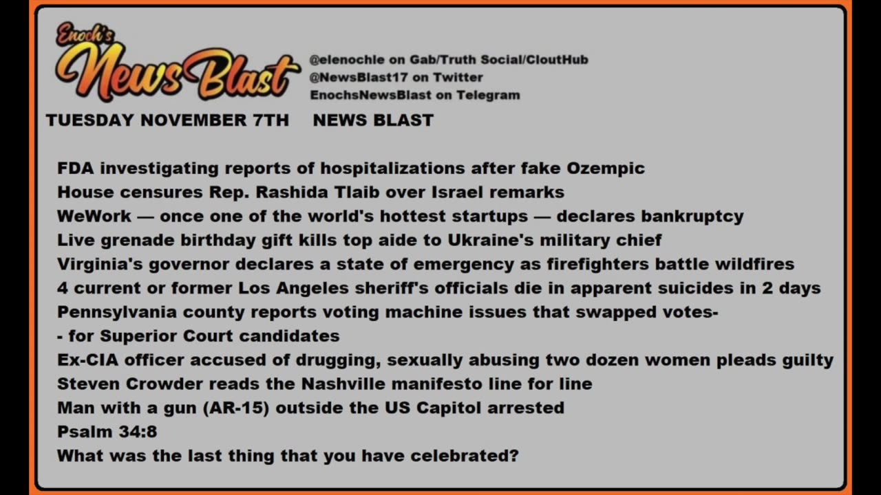 Tuesday, November 7, 2023 News Blast. #Enoch #NewsBlastReading #NBR