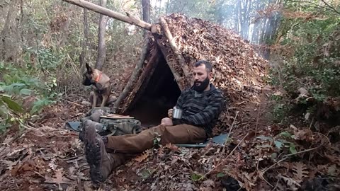 Winter Bushcraft Camping in Underground Bunker, Digging a Primitive Survival Stealth Shelter by Hand