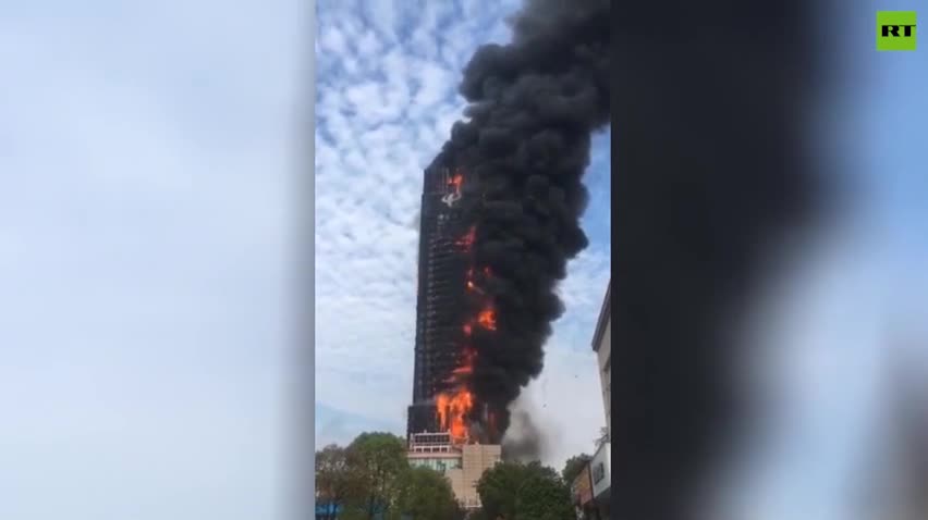 Major Fire Broke Out in a High-rise Telecom Building in the Central City of Changsha, China Today.