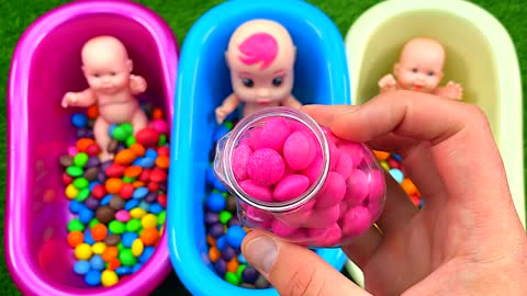 Oddly Satisfying Video | Full of 3 Rainbow BathTubs Candy with M&M's & Magic Slime | Cutting ASMR