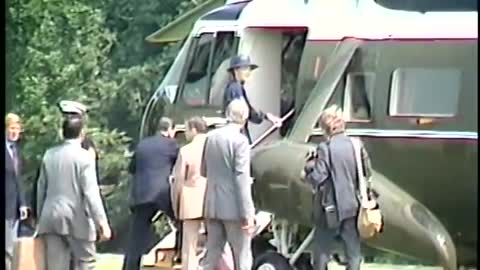 President Reagan horseback riding with Queen Elizabeth II at Windsor castle on June 8, 1982