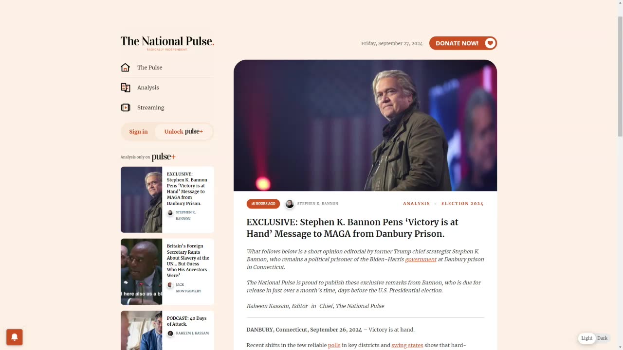 Exclusive Message from Steve Bannon: ‘Victory is at Hand’ from Danbury Prison – The National Pulse