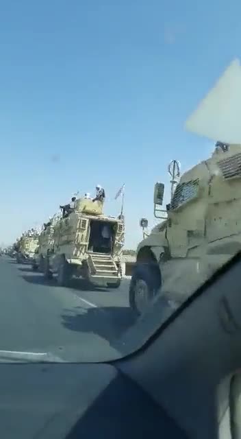 Long convoy of American equipment operated by the Taliban in Afghanistan