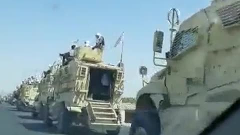 Long convoy of American equipment operated by the Taliban in Afghanistan