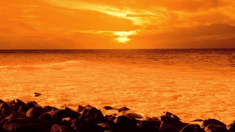 The Orange color beach and sunset with fifty second calm meditation and mind relaxing music or video