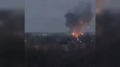 A military facility is on fire. Russia and Belarus attack Ukraine