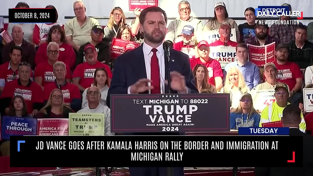 JD Vance Goes After Kamala Harris On Immigration During Michigan Rally