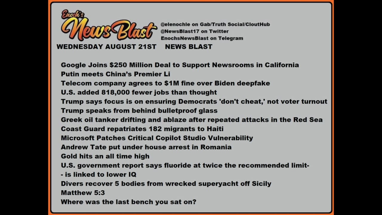 Wednesday August 21, 2024 News Blast