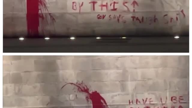 Vandal‘s attack Washington monument tonight, it looks like spirit cooking writing.