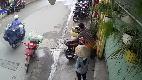 Motorcyclist Taken out by Stray Pole