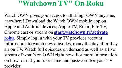 Get Proper Steps Required For "Watchown TV" On Roku