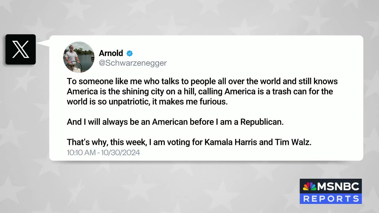 MSNBC about Former California Governor Arnold Schwarzenegger endorses Harris.