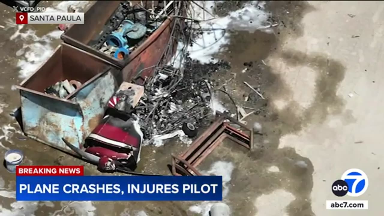 Pilot hospitalized in critical condition after fiery plane crash in Ventura County