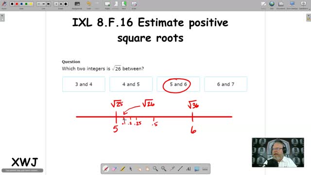 Estimate positive square roots - IXL 8.F.16 (XWJ)