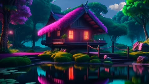 Neon Livin' Hut 🌙 | Ivyvos | 52 min | Lofi night music and nature sounds for relaxing or study.