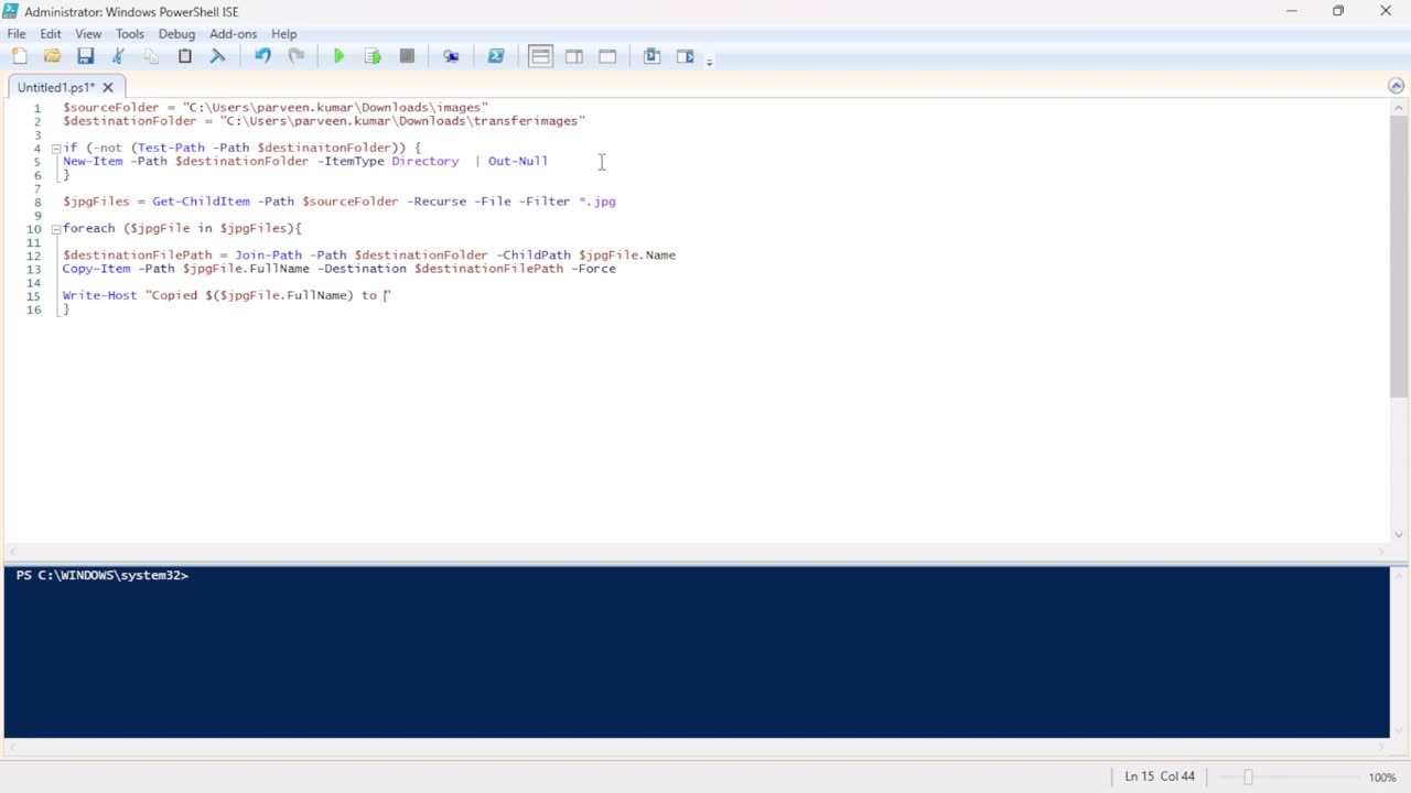 PowerShell Script to Copy JPG Files from Subfolders