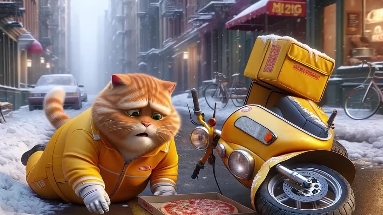 Cat delivering pizza