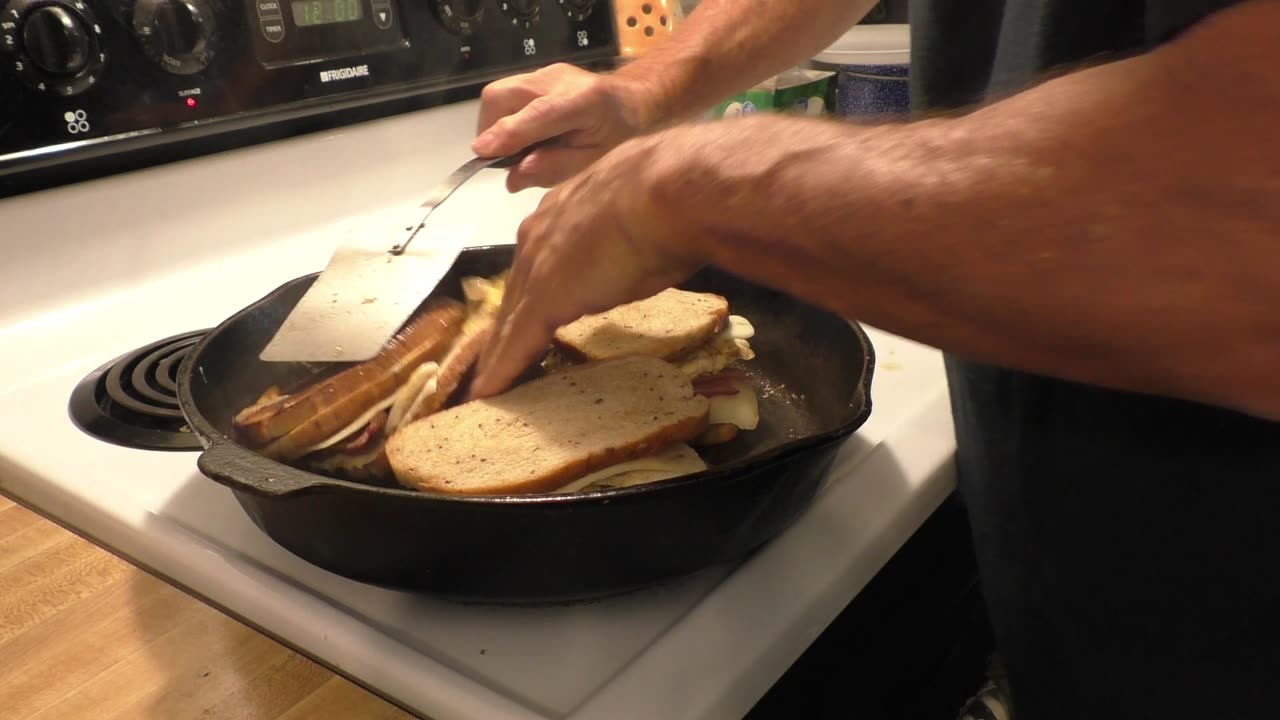 41. Making Bacon, Egg, Cheese on Rye Bread Double Grilled Cheese Sandwiches, Sunday 9/8/2024