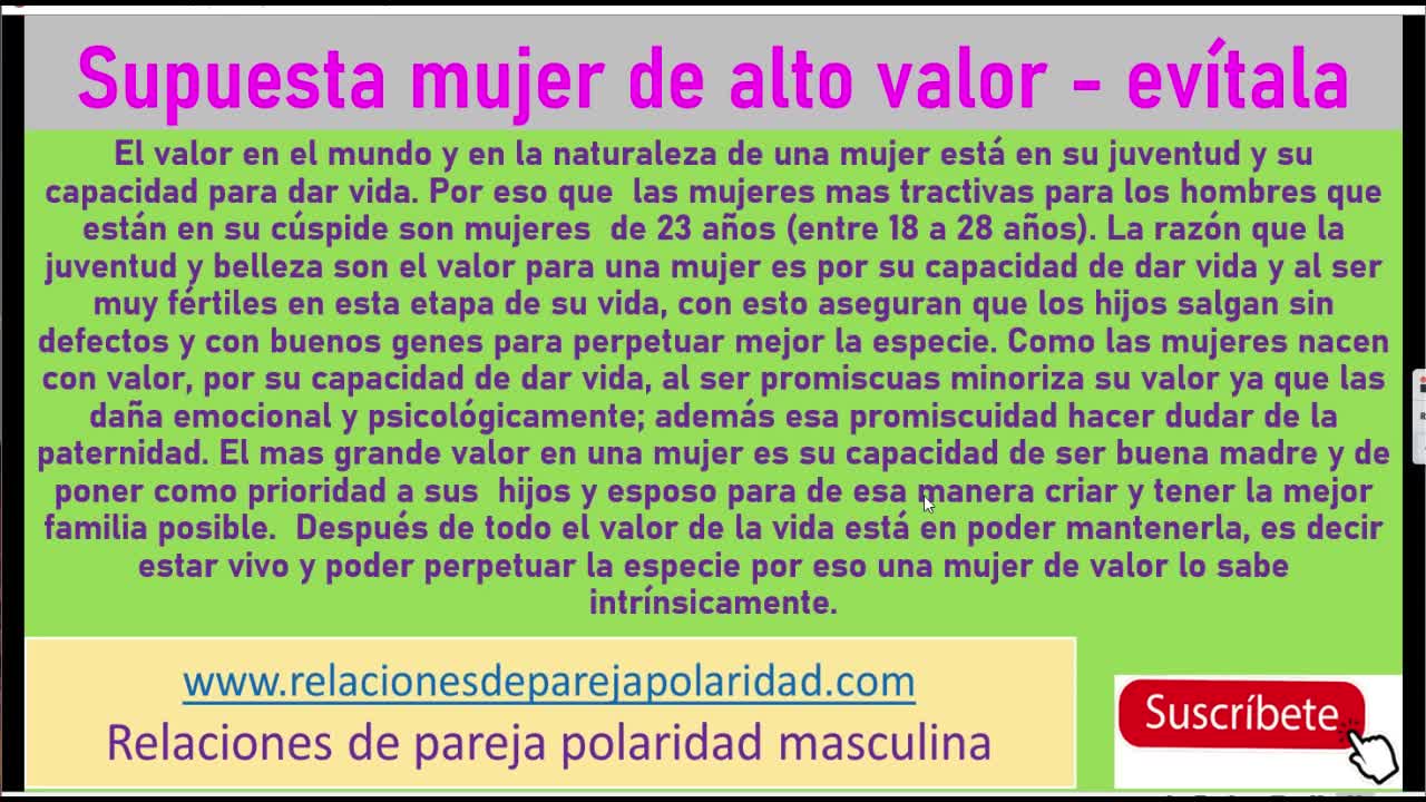 Supuesta mujer de alto valor, evítala (el valor de ella está en su fertilidad, belleza y juventud)