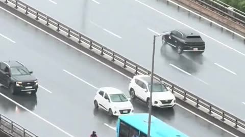 Windshield bus for motorbikes in storm in vietnam